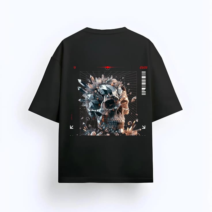 Skull On Fire - Black Oversized T-Shirt