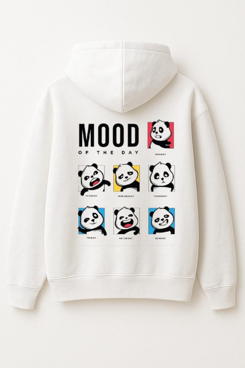 Panda Mood Day Oversized White Hoodie